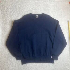 Y2K russell athletic mens blue crew neck sweatshirt boxy blank‎ L